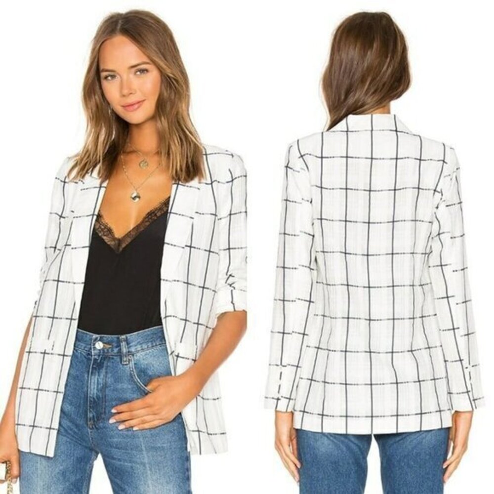 House of Harlow 1960 xREVOLVE Talia Jacket - White & Navy Plaid